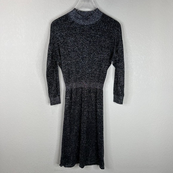 Halston Heritage Women's Metallic Stretch Sweater Midi Dress Sliver/Black Size S - Picture 1 of 10